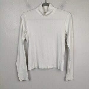 Re/Done Hanes Mock Neck‎ Top Womens Small White Cotton Stretch Preppy Capsule